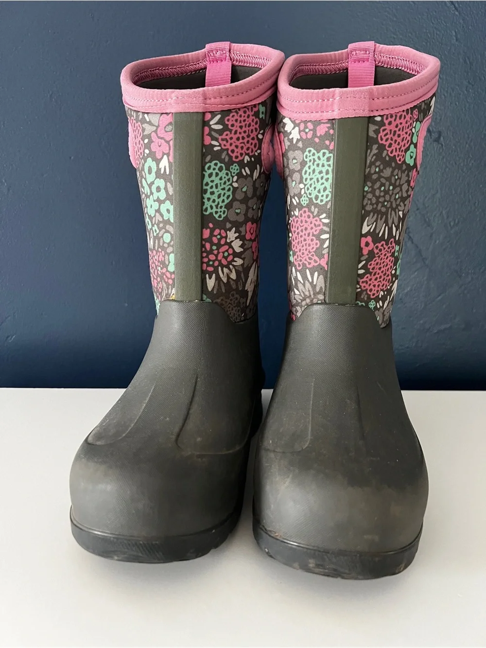 Bogs Kids Floral Waterproof Boots - Gray with Pink & Mint Accents